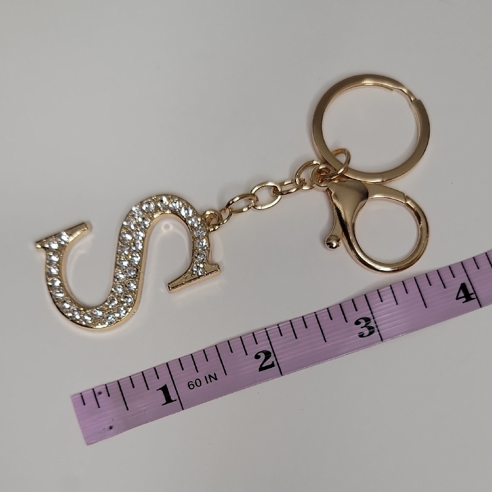 Letter S Initial S Alphabet S Rhinestone Gold Key Chain Bag Charm - Picture 4 of 7